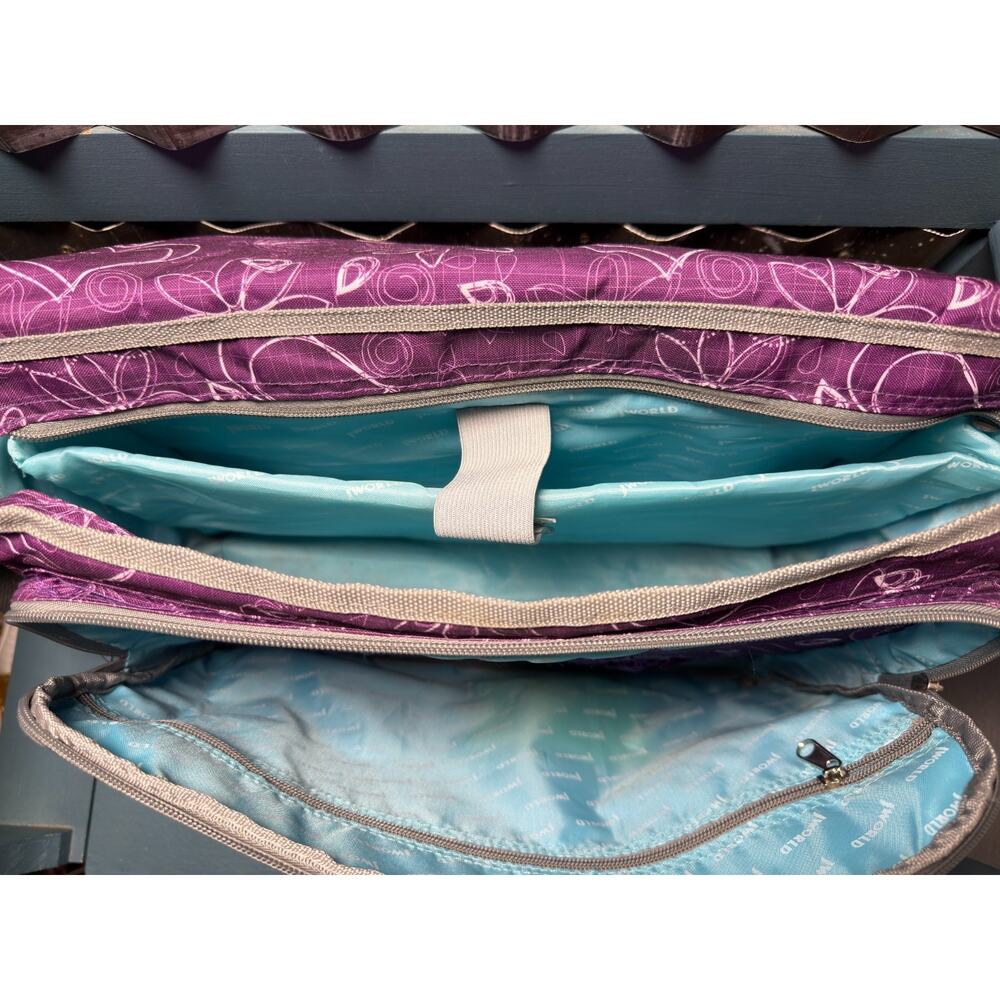 JWorld Thomas Purple Floral Heart Messenger Laptop Bag Crossbody School Commute - Picture 6 of 12